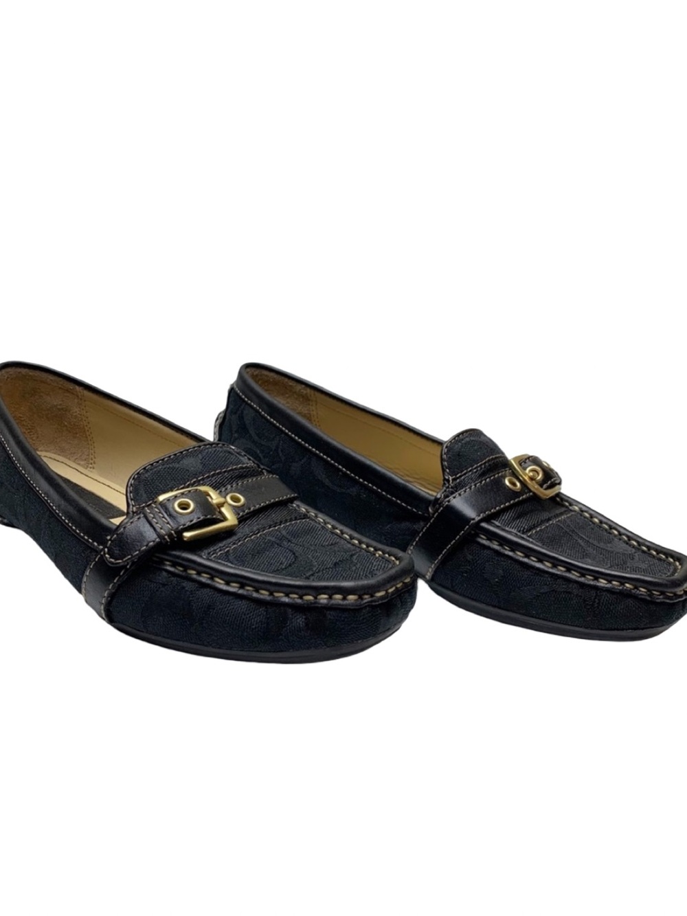Coach Suzie Black Signature Canvas Loafers with Gold Buckle Size 10 M - Picture 8 of 9